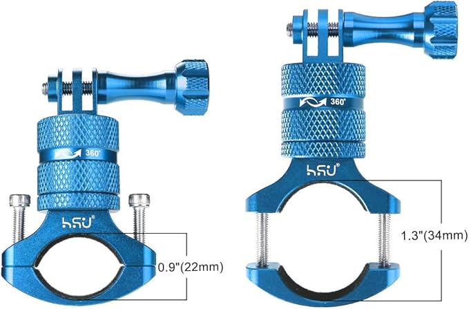 HSU Aluminum Bike Bicycle Handlebar Mount for Gopro Hero 13/12/11/10/9/8/7/6/5/4 Session SJCAM AKASO Campark and Other Action Cameras, 360 Degrees Rotary Mountain Bike Rack Mount (Blue)
