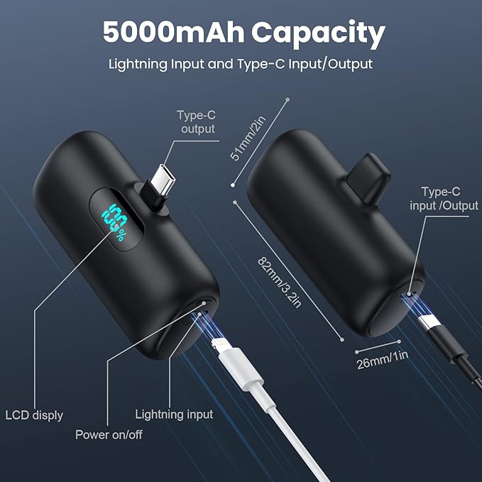 [2-Pack]Portable Charger for iPhone 17/16/15,Mini Power Bank 5000mAh PD USB C Portable Phone Charger,Travel Essential Battery Pack for iPhone 17/17 Air/16/16 pro/15/15 pro Max/Android/Samsung/Moto/LG