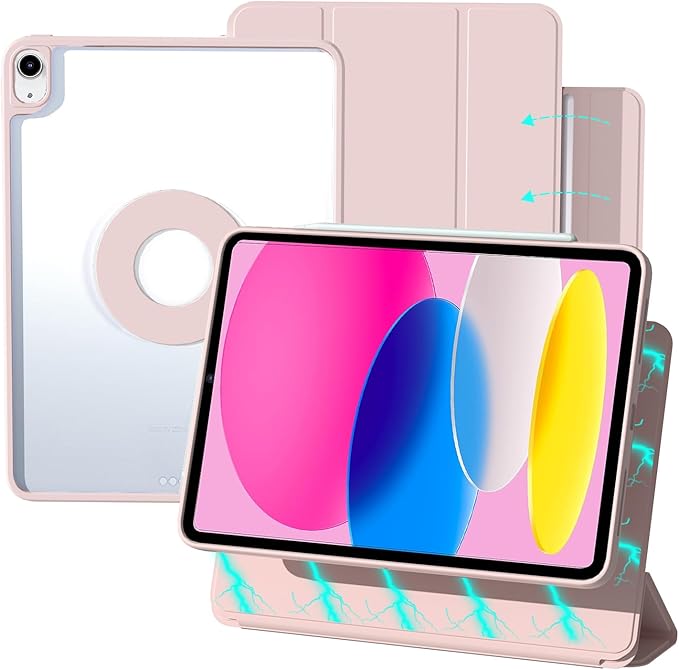 ZENLU iPad 10th 11th Generation Magnetic Case with Removable Folio Cover, Semi-Silicone Leather, Vertical Stand, Clear Back, Smart Sleep/Wake, Full Protective Case for iPad 10 & 11(A16) (Pink)