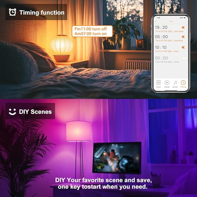 MELPO Smart RGB Light Bulbs Work with Alexa, 12W(130W Equivalent), 2700K-6000K，A19 E26 Bluetooth Color Changing Light Bulb, 16 Million Colors-DIY Flash/Fade - Timing-DIY Scenes- Music Sync (8 Pack)