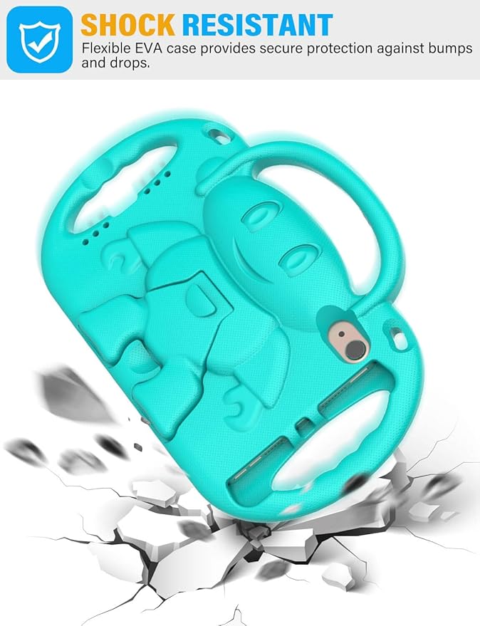Kids Case for iPad mini 7 (A17 Pro) 2024/ Mini 6 2021, iPad mini 7th/6th Generation Case with Shoulder Strap - Durable Shockproof with Handle Stand Protective Cover for iPad 8.3 Inch, Cyan