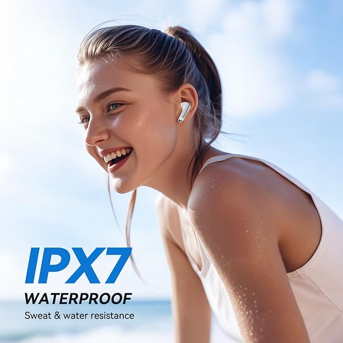 Wireless Earbuds, Bluetooth 5.4 Headphones HiFi Stereo with 4 HD Mic, 50H Playtime Bluetooth Earbuds with LED Display, IPX7 Waterproof Wireless Earphones, Touch Control Ear Buds,USB-C White