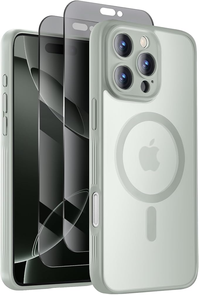 Symcele Designed for iPhone 16 Pro Case, Compatible with MagSafe, with Privacy Screen Protectors X2, [Camera Protection] [15FT Military Drop Protection] Shockproof Phone Case, 2024, Calke Green