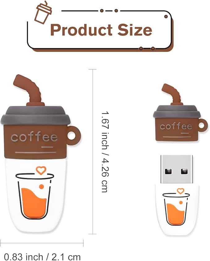 32GB Cute USB Flash Drive Computer Memory Stick Funny USB Pendrive for Teachers, Students, Family and Friends - Pink Coffee