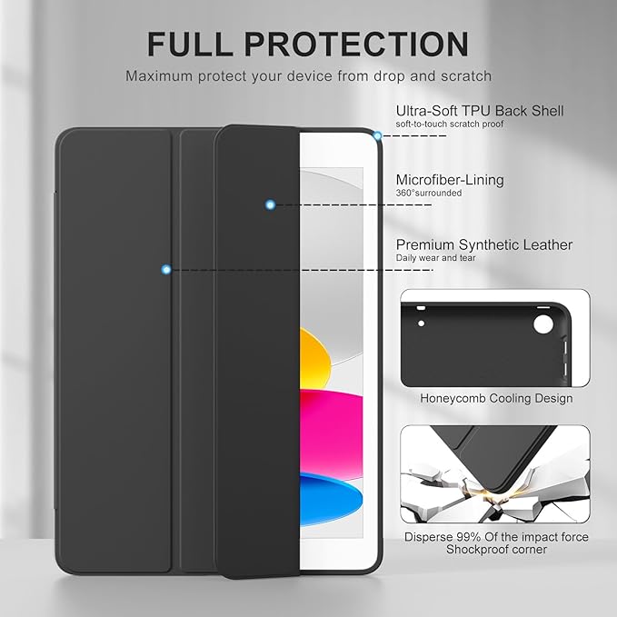 Smart Case for iPad 10.2 Inch 2021/2020/2019, for iPad 9th/8th/7th Generation Without Pencil Holder, Shockproof Cover with Soft TPU Back, Thin& Lightweight, Auto Sleep/Wake, Black