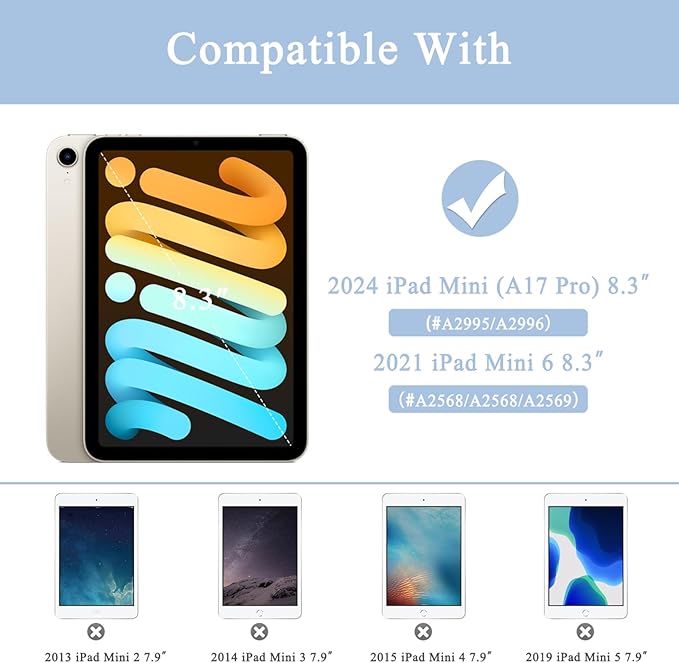 Supveco Case for iPad mini 7 (A17 Pro) 2024/iPad Mini 6 2021 8.3 Inch with Pencil Holder-[Auto Wake/Sleep],Slim Protective Case with Soft TPU Back Cover for iPad mini 7th/6th Generation-Blue