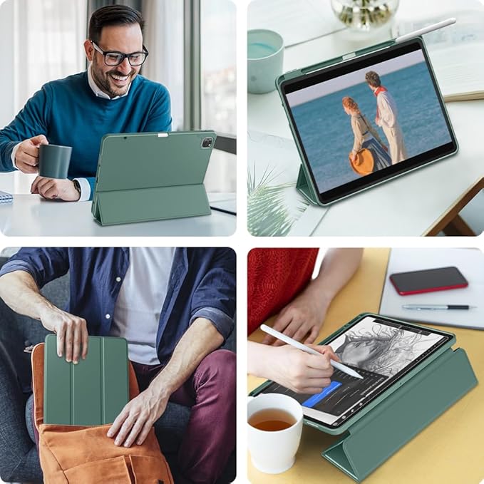 DTTO for iPad Air 13 Inch Case M4/M3/M2 2026/2025/2024, iPad Pro 12.9 Inch Case (6th/5th/4th/3rd Gen), Smart Slim Trifold Stand Soft Cover with Pencil Holder, Midnight Green