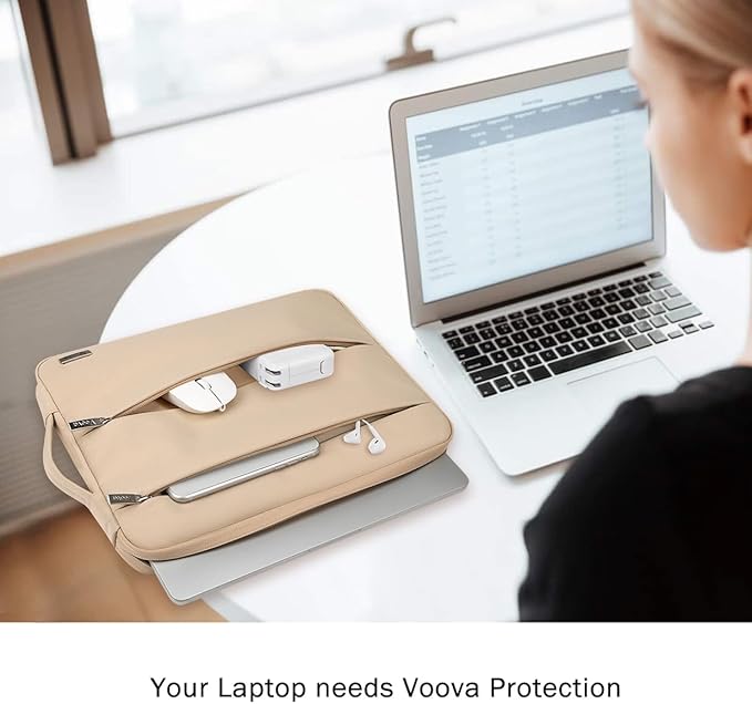 Voova 15.6 16 Inch Laptop Sleeve Case Compatible with MacBook Pro 16 M1/M2/M3/M4 Max 2019-2025, 15.6-16” Hp Lenovo Acer Asus, Waterproof Slim Computer Bag Cover with Handle, Apricot