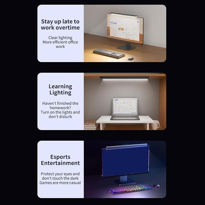 PUSOKEI Monitor Light Bar with 3 Color Temperatures Eye Care Screen Lamp with Memory Dimming, Asymmetric Lighting Design USB Powered Desk Lamp for Computer Monitor Home Office