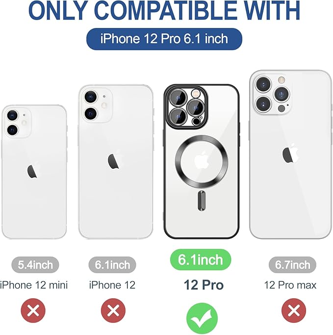 Hython Magnetic Clear for iPhone 12 Pro Case with Camera Lens Protector [Compatible with MagSafe] Luxury Plating Edge Slim Soft TPU Cover Protective Phone Case for iPhone 12 Pro 6.1", Black