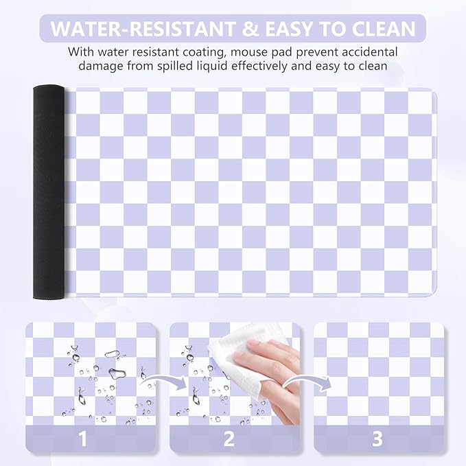 iCasso Desk Pad Mat, Desk Matt for Desktop, Cute XXL Large Mouse Pad, Anti-Slip Big Mousepad with Stitched Edges, Keyboard Pad Mouse Mat for Computer (Purple Checkered)