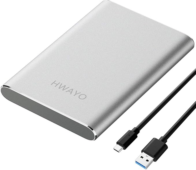 HWAYO 750GB Portable External Hard Drive, USB3.1 Gen 1 Type C Ultra Slim 2.5'' HDD Storage Compatible for PC, Desktop, Laptop, Mac, Xbox One (Silver)