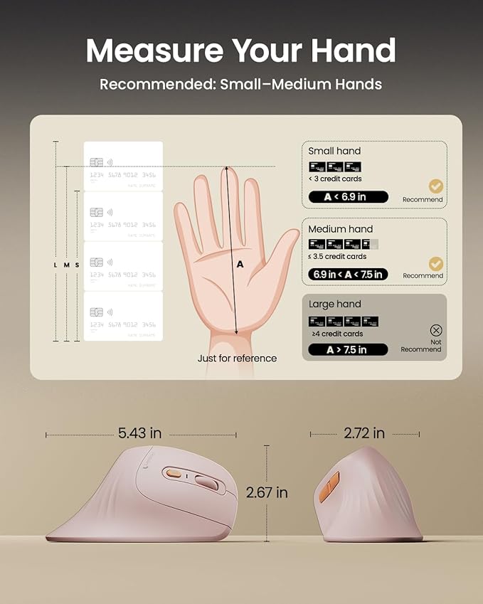 ProtoArc Ergonomic Mouse, EM11 NL Bluetooth Rechargeable Wireless Vertical Mouse, 3 Multi-Device Connectivity for Computer/PC/Laptop, 2.4GHz USB-A Optical Mice for Windows, Mac OS, Pink