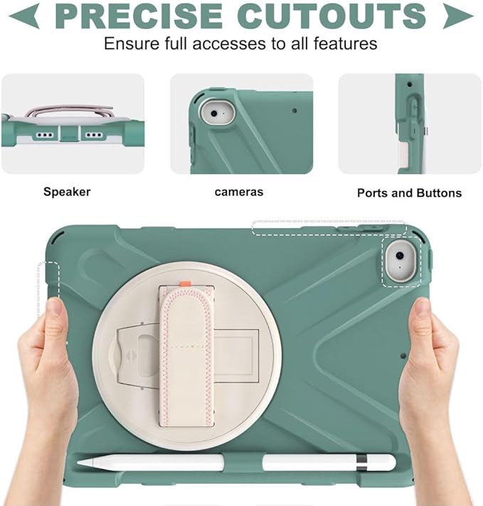 BRAECNstock for Apple iPad mini 5th/ 4th Generation Case 7.9" 2019/2015, Shockproof Protective with Pen Holder, Rotating Hand Strap & Stand, Shoulder Strap, Case for iPad mini 5/4, Emerald Green