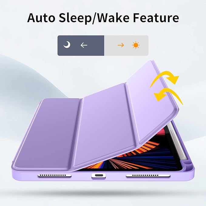 Wenlaty Case Compatible with iPad Pro 11 Inch 4th/3rd/2nd Generation with Pencil Holder, for iPad Pro Case 11 Inch 2022/2021/2020, Slim Protective Cover with Soft TPU Back, Auto Wake/Sleep, Lavender