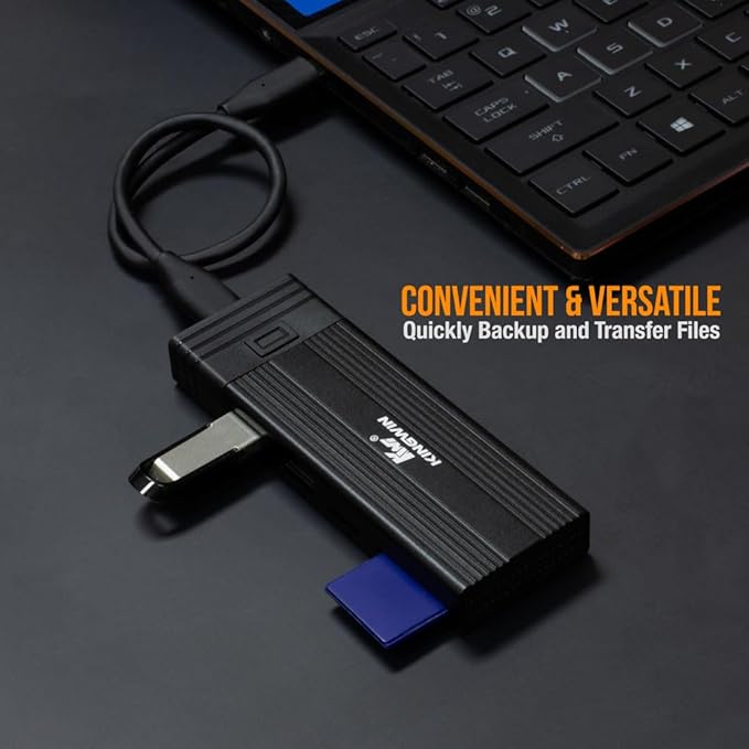 Kingwin M.2 NVMe SSD Enclosure USB-C 3.2 Gen 2 with Card Reader & USB Hub – 10Gbps External SSD Adapter for M-Key/B+M Key NVMe Drives