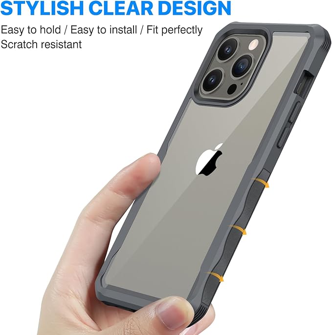 CENHUFO Privacy for iPhone 15 Pro Max Case, Full Body Phone Case with Built-in 9H Tempered Glass Privacy Screen Protector and Camera Lens Protector, Anti Peep Shockproof Bumper Clear Cover - Grey