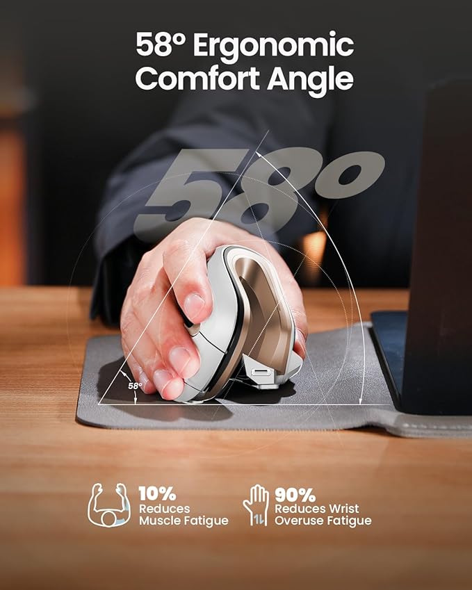 ProtoArc Ergonomic Mouse, EM11 NL Bluetooth Rechargeable Wireless Vertical Mouse, 3 Multi-Device Connectivity for Computer/PC/Laptop, 2.4GHz USB-A Optical Mice for Windows, Mac OS, White Gold