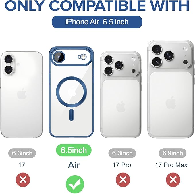 Hython Magnetic Clear for iPhone Air Case with Camera Lens Protector [Compatible with MagSafe] Luxury Plating Edge Slim Soft TPU Cover Protective Phone Case for iPhone Air 6.5", Matte Deep Blue