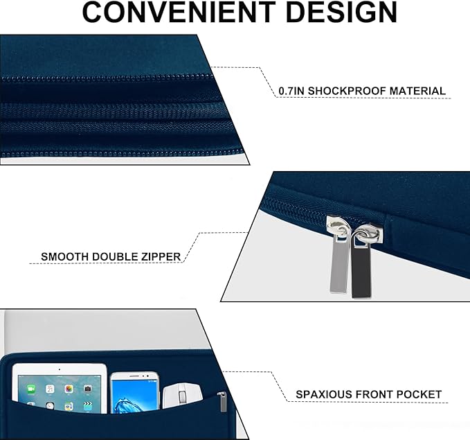 Laptop Sleeve 15.6 inch, Shockproof Protective Laptop Cover Briefcase Carrying Bag with Accessory Pocket, Portable Computer Case Compatible with MacBook, HP, Dell, Lenovo, Asus, Blue