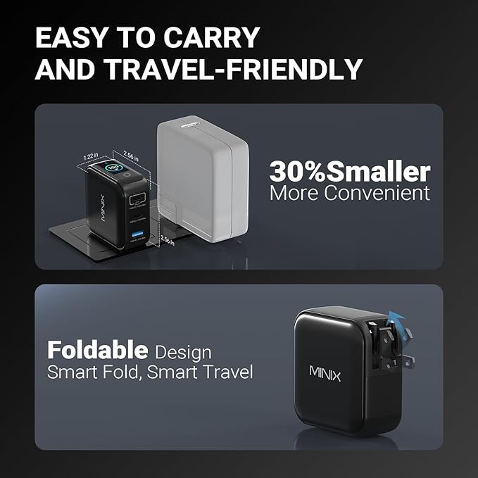 MINIX 100W USB C Charger, 3 Port GaN Charger with Smart Display and Touch Control, Powerful 100W Fast Charging for MacBook pro, iPhone 17/16 Series, Galaxy, Pixel, Laptop, and More. (NEO P3 Pro)