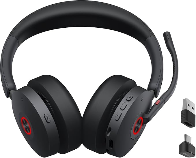 Yealink BH74 UC ANC Bluetooth Headset with Microphone for Hybrid Work, Microsoft Teams Premium Open Ofﬁce Certified Headsets with 6-mics Active Noise Cancellation, Zoom Certified, 65H Battery