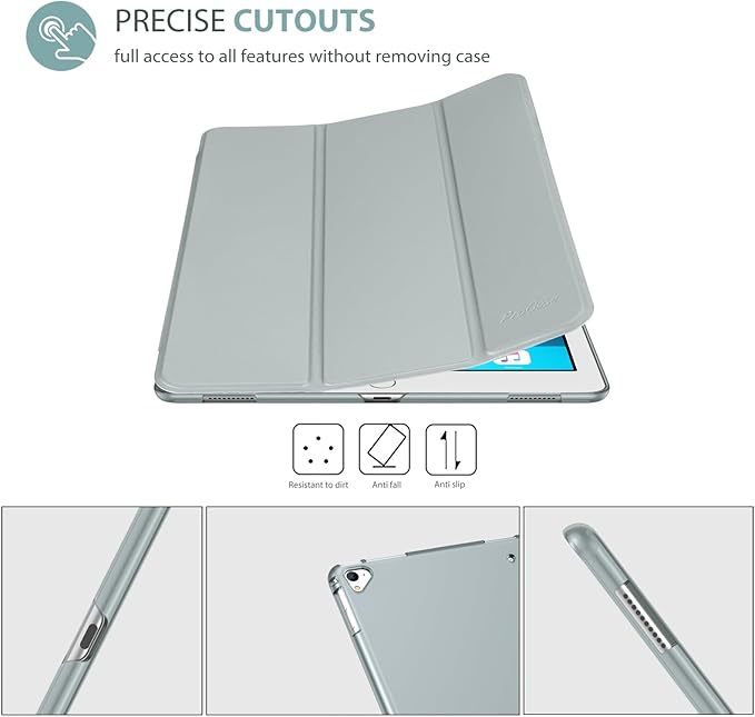 ProCase Smart Case for iPad Pro 12.9 Inch 1st and 2nd Generation (2015 and 2017 Model), Stand Cover Support Auto Sleep/Wake -Lightgrey