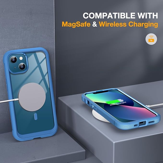 Miracase for iPhone 13 Case 6.1'', [Bubble Free] Full-Body Bumper Phone case with Built-in Full Glass Screen,No Gap,Compatible with MagSafe,Blue