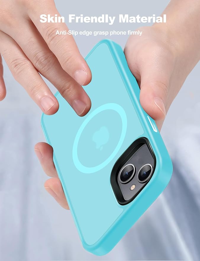 Tigowos for iPhone 15 case Compatible with MagSafe, Matte Skin-Feeling Shockproof case for iPhone 15 Cases 6.1", Light Blue