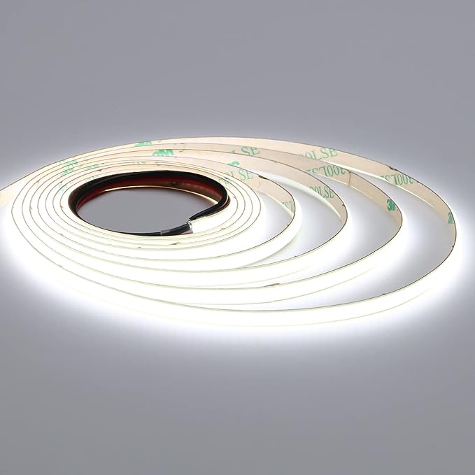 TOPAI 12V Thin 3mm COB LED Strip 6000K Cool White 16.4ft Bright White CRI>90 Uniform Dotless 400LEDs/M Adhesive Flexible Cuttable LED Tape Light for DIY, Bedroom, Under Cabinet Lighting