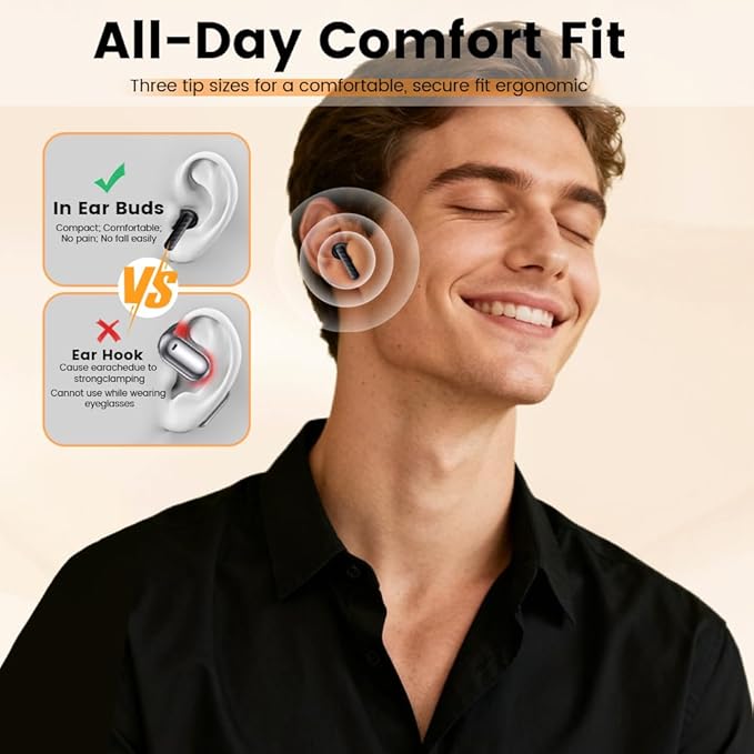 Wireless Earbuds, Bluetooth 5.4 Headphones in Ear with Smart Touchscreen Case, ANC Noise Cancelling Ear Buds, 60H Playtime for Sports & Working, Bass Stereo Sound for iPhone/Android (Black)