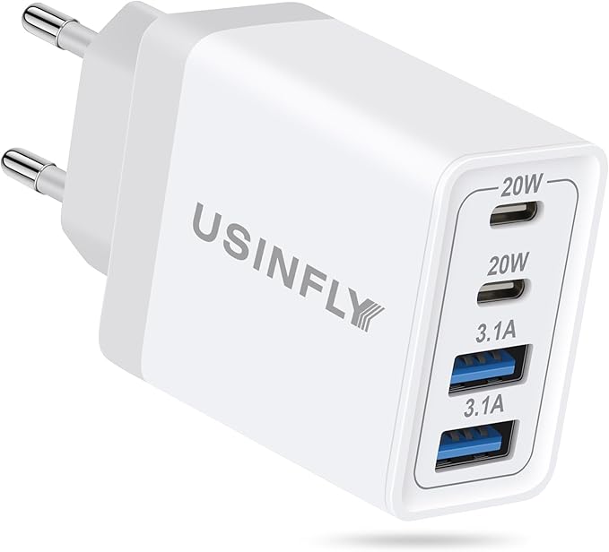 European Travel Plug Adapter, 40W 4-Port USB C Wall Charger Plug Type C Fast Charging Block International Power Adaptor US to Europe EU for iPhone 17 16 15 14 13 12 11 Pro Max XS, iPad, Galaxy