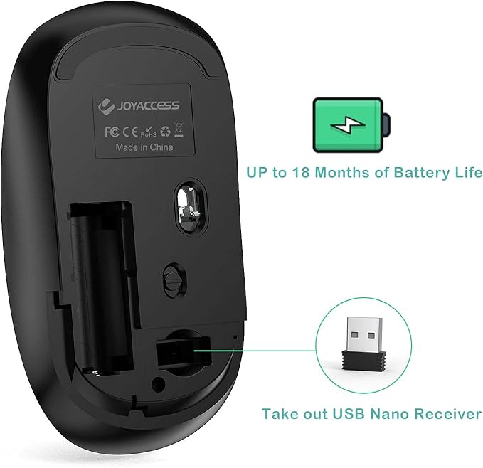 JOYACCESS Wireless Mouse for Laptop, J 2.4G Slim Portable Wireless Silent Mouse, 5 Adjustable DPI, Computer Mouse Wireless with USB Receiver for Desktop,PC,Notebook,MacBook,Chromebook (Black)