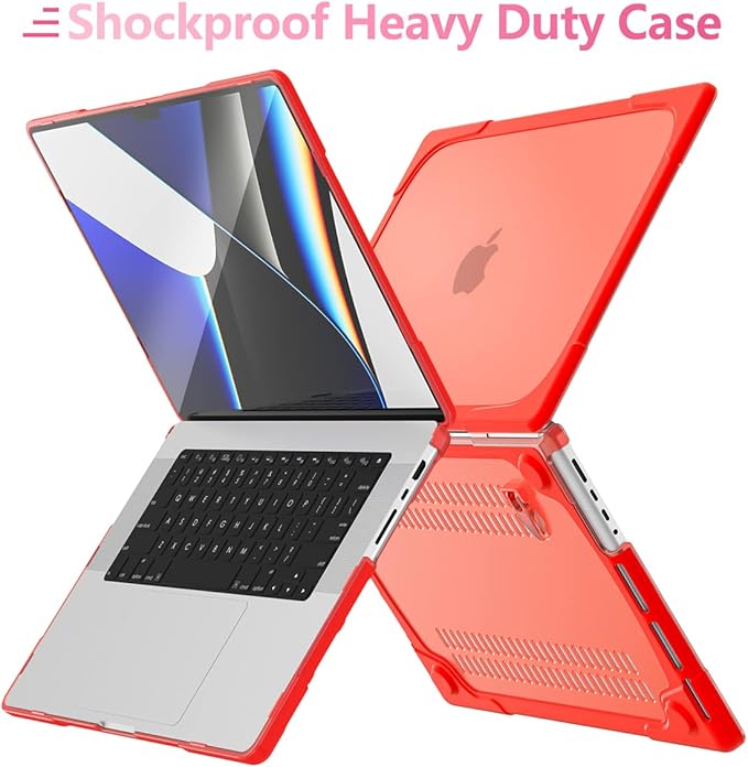 Batianda Heavy Duty Case for New MacBook Pro 14 Inch 2026 2025 M5 M4 M3 M2 Pro/Max Chip- Ergonomic Foldable Kickstand (Holds 22lbs/Zero Wobble) Matte Translucent Rugged Armor Cover, Red