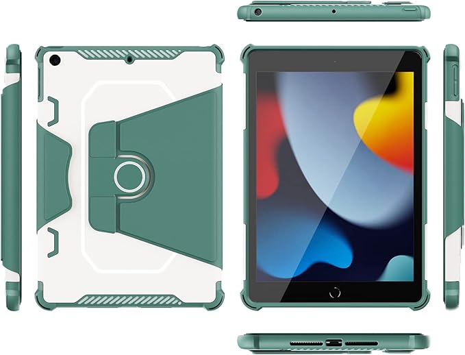 Smart Rotating Case for iPad 9th/8th/7th Generation 10.2" (2021/2020/2019), Techcircle Hybrid TPU+PC Magnetic Cover Soft Bumper [Corner Protection] Slim Folio Shockproof Protective Case-Midnight Green