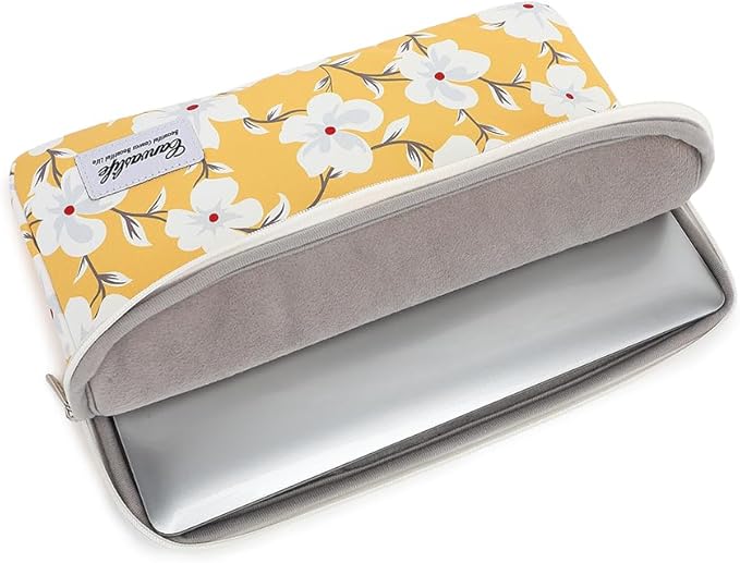 Canvaslife Yellow Flower Pattern Laptop Sleeve 14 inch Laptop Case Bag with Front Pocket - Waterproof Shockproof