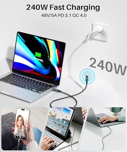 40Gbps USB 4 Extension Cable for Thunderbolt 4 [240W Charging/8K Video], USB C thunderbolt 4 Extender 3.3Ft, 4X Faster than USB3.2 Gen2 Male to Female Adapter for SSD, Hub, PSVR2, MacBook, Mag Safe