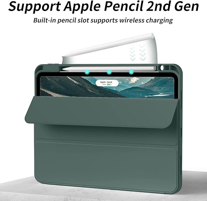 Case for iPad Pro 12.9-inch 2022/2021(6th/5th Gen),iPad Air 13 Inch(M4/M3/M2,2026/2025/2024)with Pencil Holder,2nd Gen Pencil Charging,Auto Sleep/Wake,Flexible TPU Protective Cover(Dark Green)