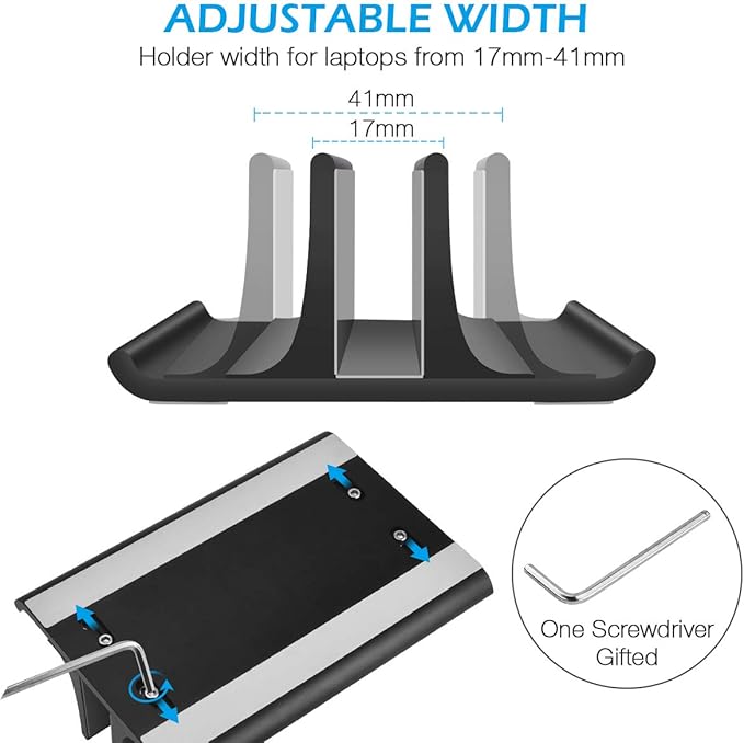 HONKID Vertical Laptop Stand, Aluminum Holder Adjustable Desktop Laptop Dock (up to 17.3 in) Compatible with All/Surface/HP/Dell/Lenovo/Gaming Laptops,Black