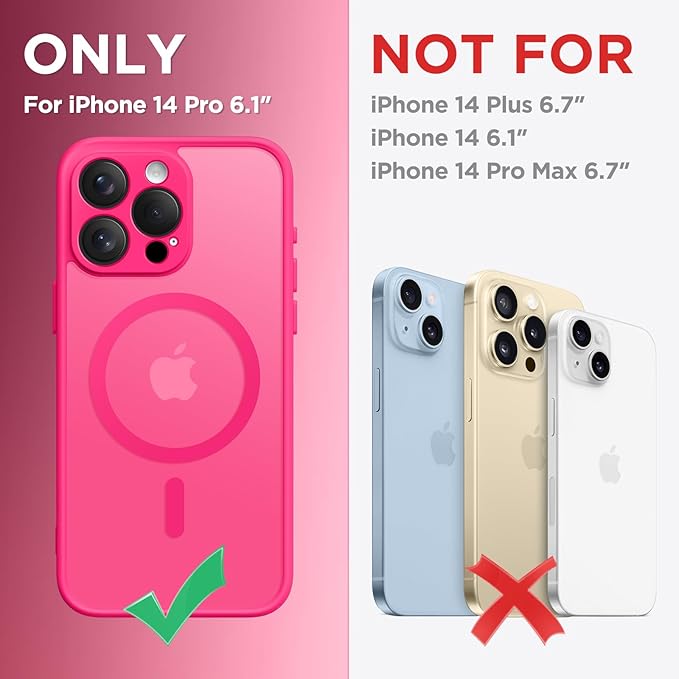 CAPRARO Magnetic for iPhone 14 Pro Case, [Compatible with MagSafe] [Full Camera Protection] Shockproof Protective Slim Translucent Matte Phone Case for iPhone 14 Pro 6.1'', Hot Pink