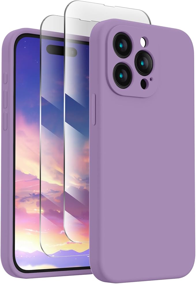 FireNova Designed for iPhone 15 Pro Max Case, Silicone Upgraded [Camera Protection] Phone Case, Soft Anti-Scratch Microfiber Lining Inside, 6.7 inch, Light Purple