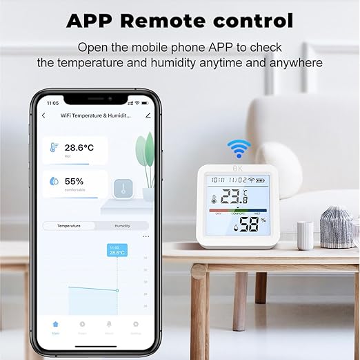 Zero Kelvin WiFi Smart Temperature & Humidity Sensor – App-Controlled Thermometer Hygrometer with Backlight & Smart Alerts