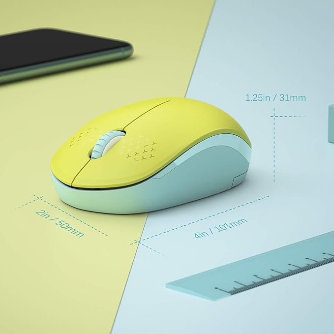 seenda Wireless Mouse for Laptop, 2.4G Noiseless Mouse with USB Receiver - Optical Tracking Portable Computer Mice for Chromebook, PC, Tablet, Windows System, 24 Months Battery Life - Yellow & Green