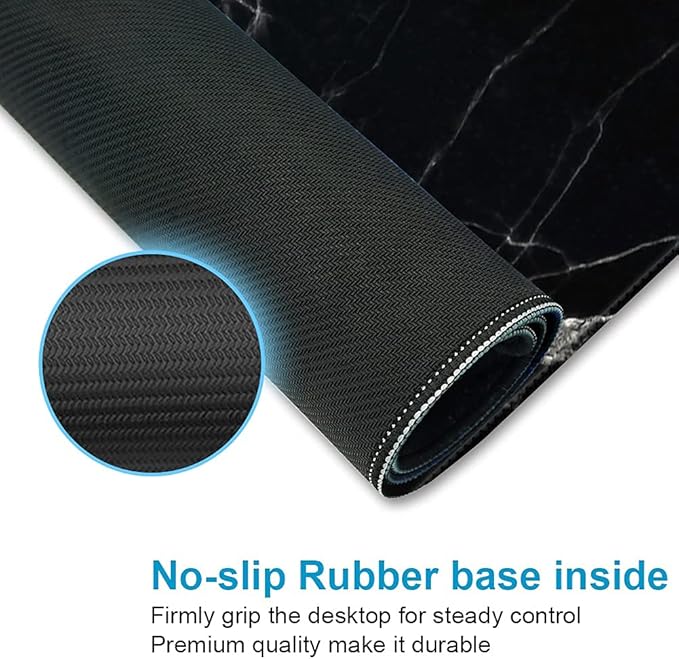 XXL Waterproof Office Desk Pad Protector 35.4x15.7 Inch - Extended Gaming Mouse Pad with Non-Slip Rubber Base, Thickened Keyboard Mat, Stitched Edges & Black White Marble Design
