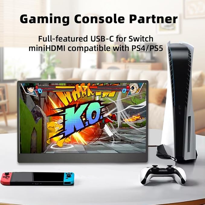14 inch Ultra-Slim Portable Monitor 1920x1080 IPS HDR Wide Screen USB-C HDMI VESA External Display Plug&Play for Laptop PC Phone