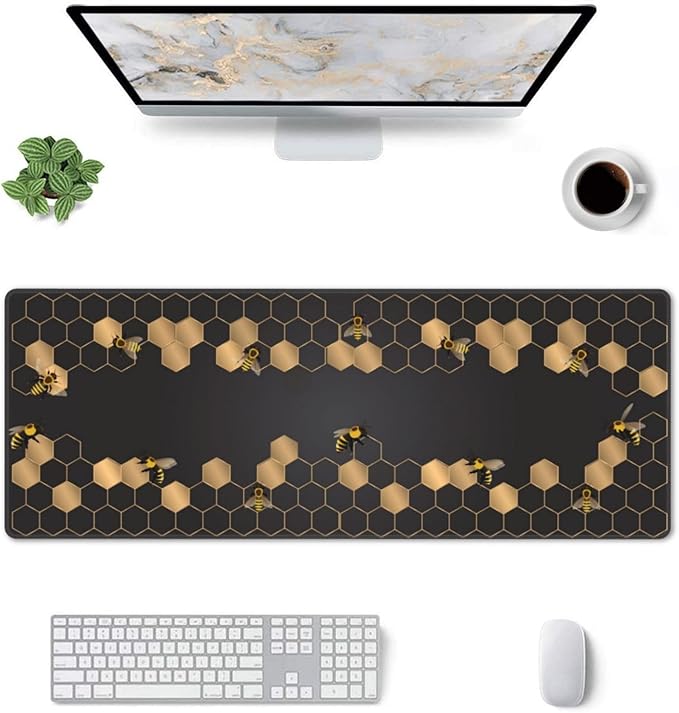 Honeycomb Bee Gaming Mouse Pad Extended Large Mouse Mat 31.5 X 11.8 Inch Nonslip Rubber Base Long Desk Pad Stitched Edges Mousepad Mice Pad for Office Home Game
