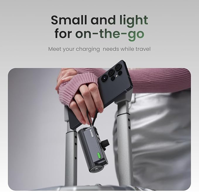 sharge Flow Mini 2 Power Bank with Built-in Cable 22.5W Max Portable Charger for Travel, Fast Charging Battery Pack with iOS and USB-C Connector for iPhone 17/16/15/14, Galaxy, Google, and More