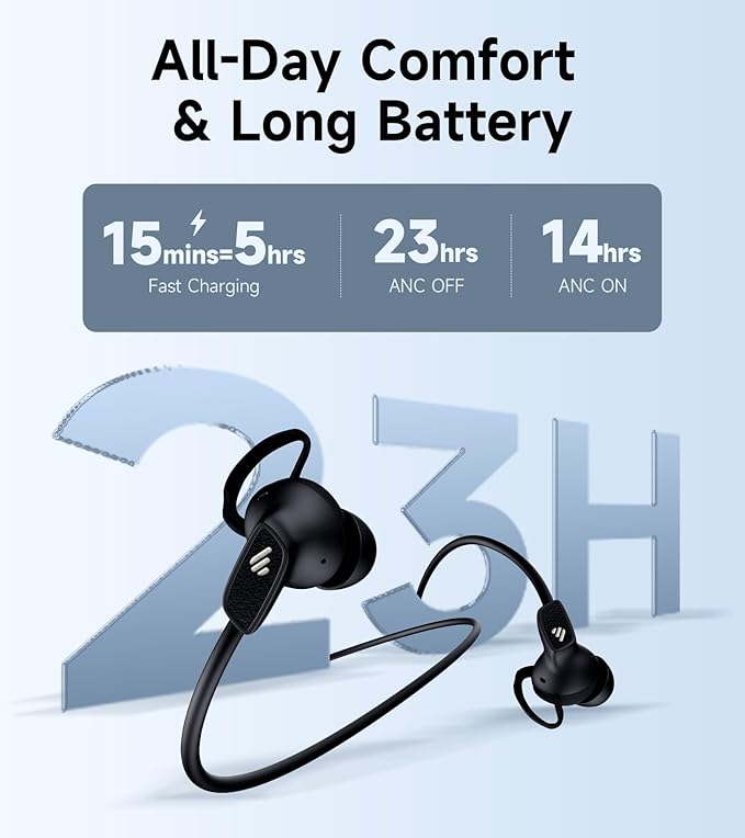 Edifier W280NB Pro Neckband Wireless Headphones - Active Noise Cancellation,IP55 Waterproof, 23H Playtime,Hi-Res Audio with LDAC, Bluetooth 5.4 Wireless Earbuds - Black