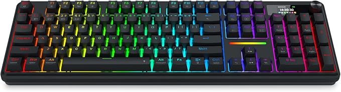Redragon K762 Wireless Gasket Gaming Keyboard w/Hype Screen & Knob, 104 Keys Mechanical Keyboard, Easy-Control 1.14’’ TFT Info Display, 5-Layer Noise Dampening, Round PBT Keycaps, Custom Linear Switch
