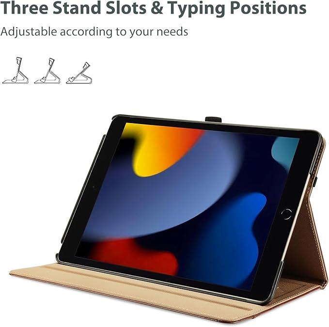 ProCase for iPad 9th/ 8th/ 7th Generation Case 10.2 Inch 2021/2020/2019, iPad 10.2 PU Leather Case Business Stand Cover Smart Folio with Hand Strap Front Pocket Pen Loop -Brown
